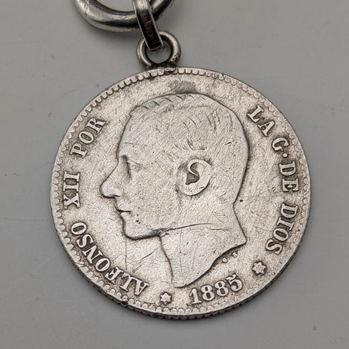 Circa 1900 British Antique Fancy Link Sterling Silver Albert Chain 64g Coin Infob