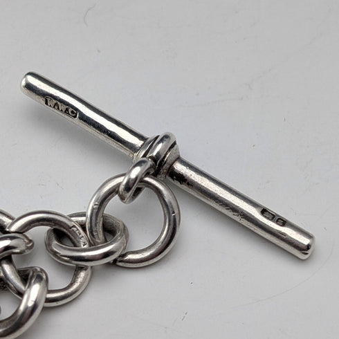 Circa 1900 British Antique Fancy Link Sterling Silver Albert Chain 64g Coin Infob