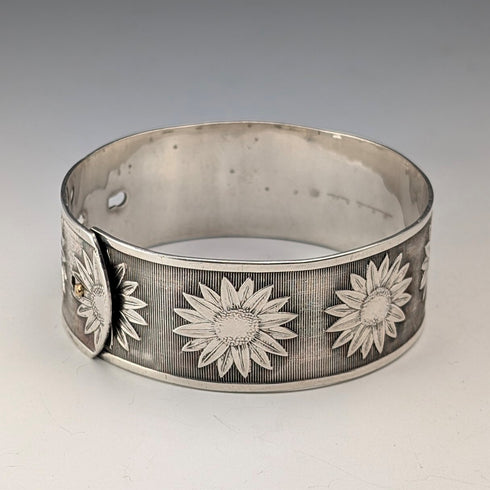 1945年 英国ヴィンテージ 純銀製 フラワー装飾 ブレスレット 50g Joseph Smith