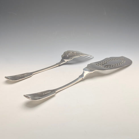 Antique British silver plate fish server pair, circa 1895, Mappin & Webb