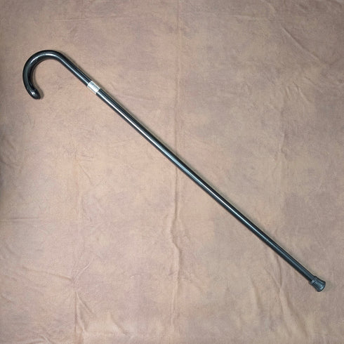 1943年 英国ヴィンテージ ブラックシャフト 曲がりハンドル 純銀装飾 ステッキ 杖 93cm