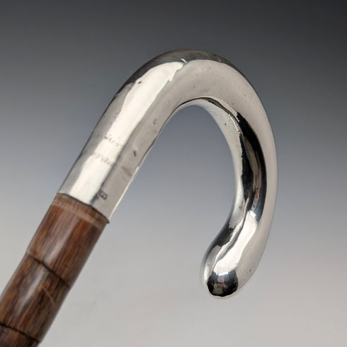 1912 年英國古董棕色桿純銀純色彎柄手杖 92 厘米