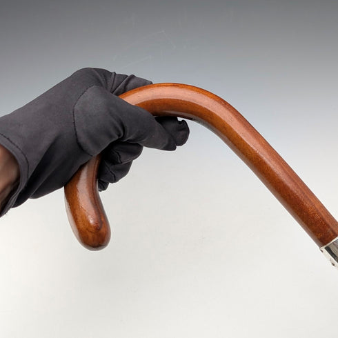 ヴィンテージ タンシャフト 曲がりハンドル 純銀装飾 ステッキ 杖 92cm