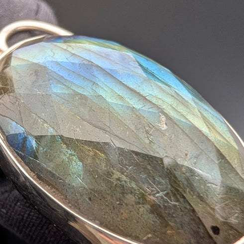 ヴィンテージ ラブラドライト&純銀 ペンダント 純銀極太ネックレス付き