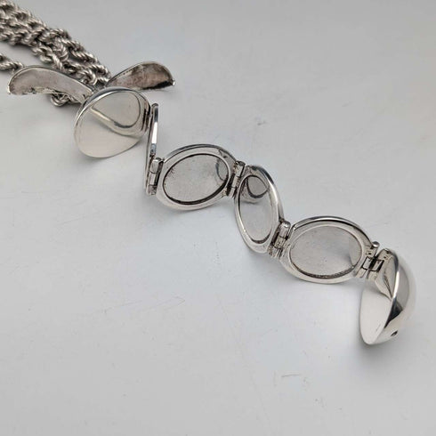 Vintage sterling silver expandable photo pendant with thick sterling silver necklace, 47g