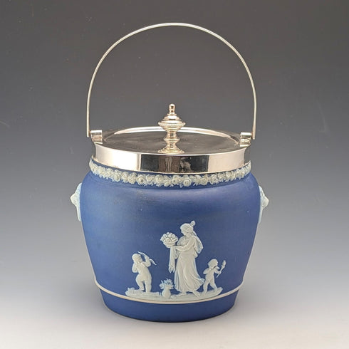 英国アンティーク ウェッジウッド ビスケットバレル ジャスパーウェア ロイヤルブルー