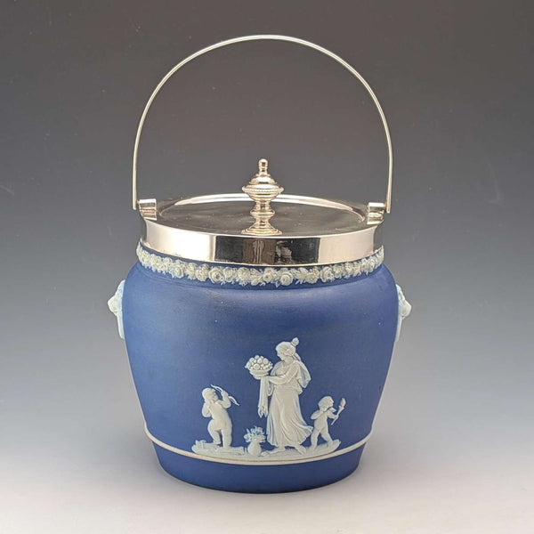 古董英國韋奇伍德餅乾桶 Jasperware 皇家藍色