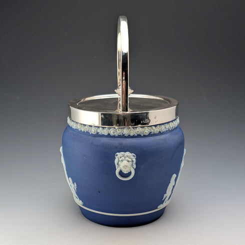 英国アンティーク ウェッジウッド ビスケットバレル ジャスパーウェア ロイヤルブルー