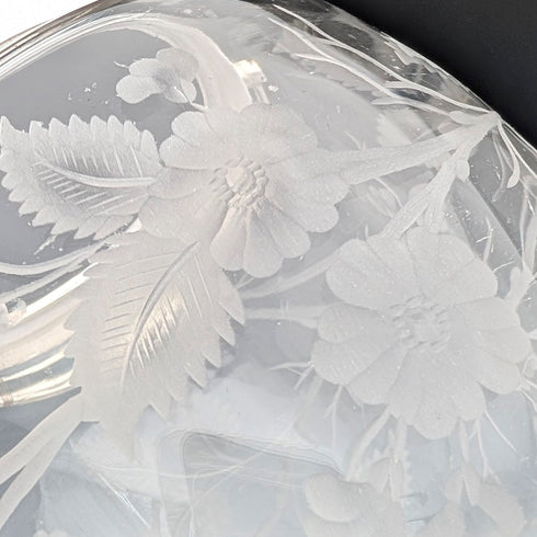 英国ヴィンテージ ビスケットバレル エッチングガラス シルバープレート蓋