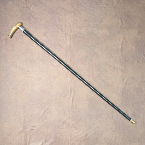 1897 年英國古董黑軸 L 型牛角柄純銀裝飾手杖 84 厘米