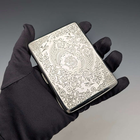 1896年 英国アンティーク 純銀製 両開き型カードケース 120g George Unite 極美品