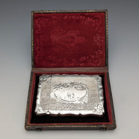 1901年 英国アンティーク フローラル彫刻 純銀製カードケース 75g ボックス入り Lines,Bunn&Mason