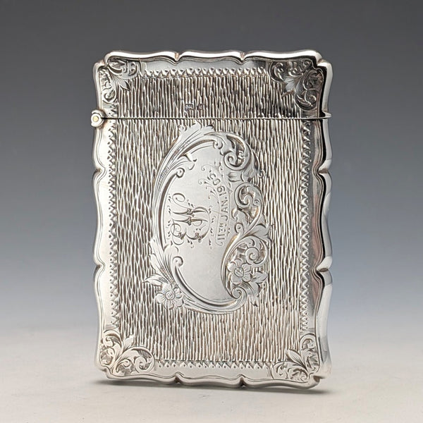 1901 年英國古董花卉雕刻純銀卡片盒,75 克,盒裝,Lines,Bunn & Mason