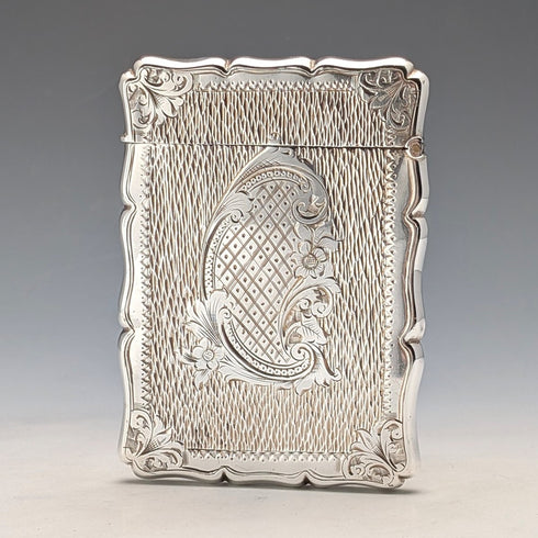 1901年 英国アンティーク フローラル彫刻 純銀製カードケース 75g ボックス入り Lines,Bunn&Mason