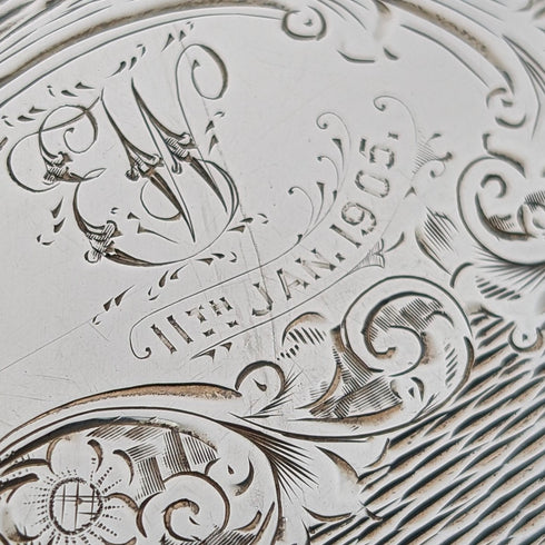 1901年 英国アンティーク フローラル彫刻 純銀製カードケース 75g ボックス入り Lines,Bunn&Mason