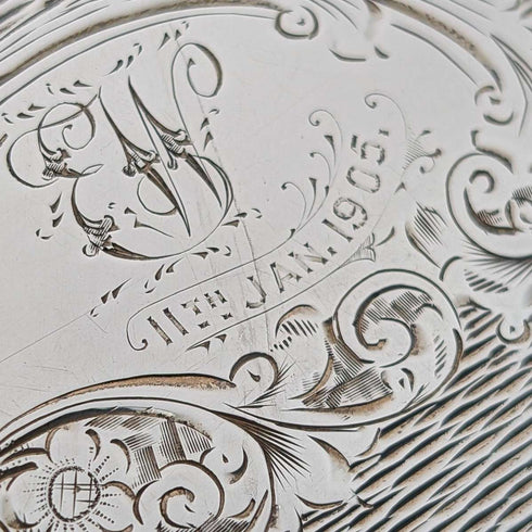 1901年 英国アンティーク フローラル彫刻 純銀製カードケース 75g ボックス入り Lines,Bunn&Mason
