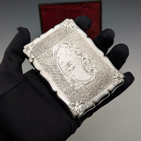 1901年 英国アンティーク フローラル彫刻 純銀製カードケース 75g ボックス入り Lines,Bunn&Mason
