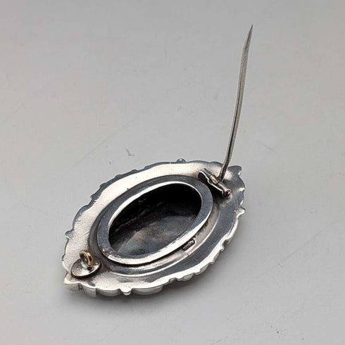 1880 British antique sterling silver finely engraved oval brooch by Alfred George Griffiths