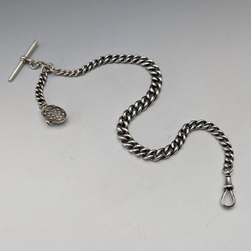 1909 British antique sterling silver Albert chain 50g basket fob