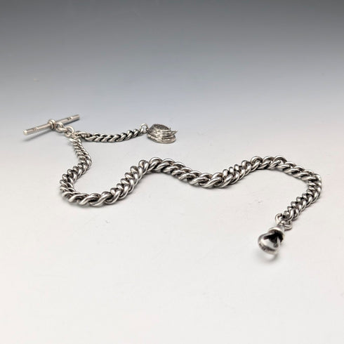 1909 British antique sterling silver Albert chain 50g basket fob