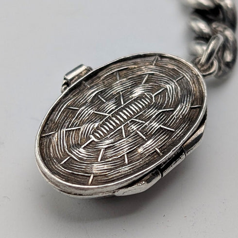 1909 British antique sterling silver Albert chain 50g basket fob