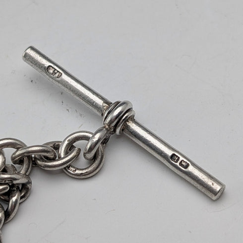 1909 British antique sterling silver Albert chain 50g basket fob
