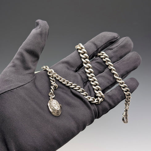 1909 British antique sterling silver Albert chain 50g basket fob