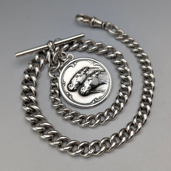 約 1900 年英國古董純銀阿爾伯特鏈 51g 馬勳章鏈