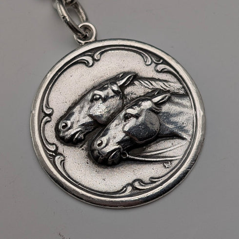 約 1900 年英國古董純銀阿爾伯特鏈 51g 馬勳章鏈