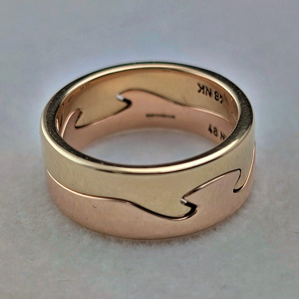 北歐 Georg Jensen 2 排融合 K18 金戒指 8.8 克(尺寸 9-10)戒指帶錶殼