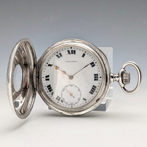 1923年頃 アンティーク ロンジン 懐中時計 銀側ハーフハンターケース 動作良好
