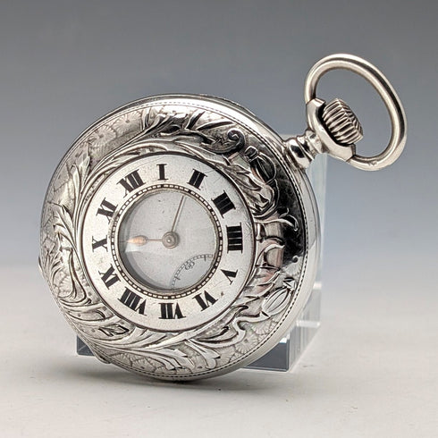 1923年頃 アンティーク ロンジン 懐中時計 銀側ハーフハンターケース 動作良好