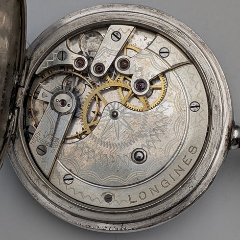 1923年頃 アンティーク ロンジン 懐中時計 銀側ハーフハンターケース 動作良好