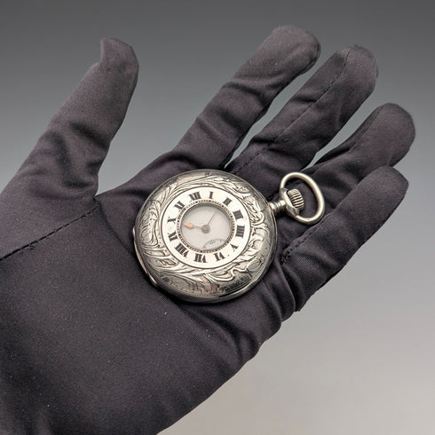 1923年頃 アンティーク ロンジン 懐中時計 銀側ハーフハンターケース 動作良好