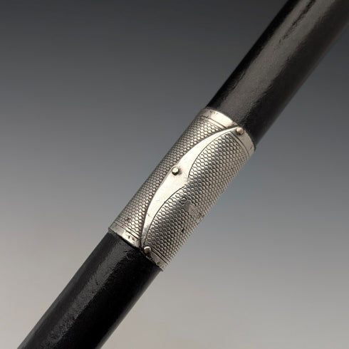 1929年 英国ヴィンテージ ブラックシャフト 曲がりハンドル 純銀装飾 ステッキ 杖 85cm