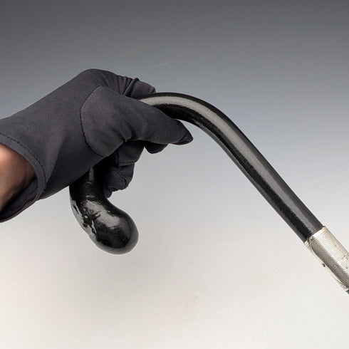 1929年 英国ヴィンテージ ブラックシャフト 曲がりハンドル 純銀装飾 ステッキ 杖 85cm