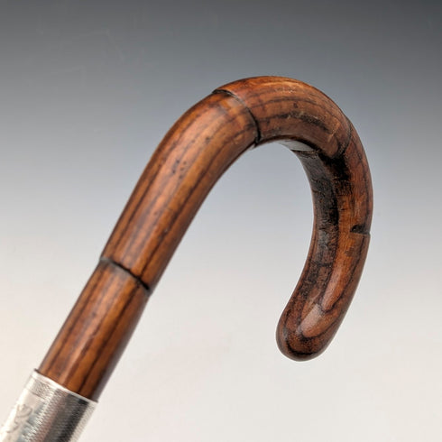 1934 年英國復古棕褐色軸彎柄純銀裝飾手杖 83 厘米