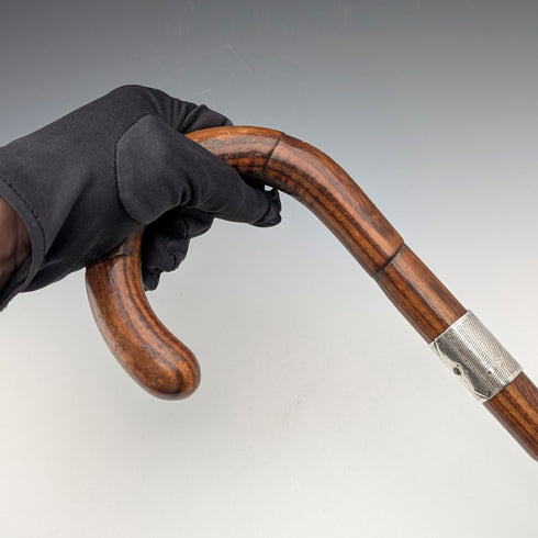 1934 年英國復古棕褐色軸彎柄純銀裝飾手杖 83 厘米