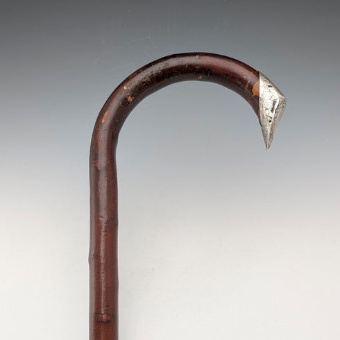1899年英國古董棕色軸,彎曲手柄,純銀裝飾,手杖,85厘米