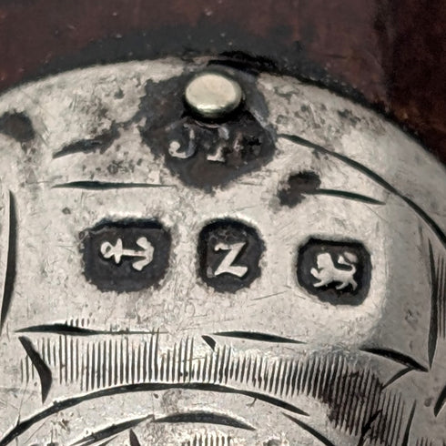 1899年英國古董棕色軸,彎曲手柄,純銀裝飾,手杖,85厘米