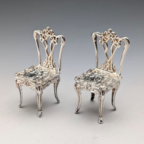 1975 British vintage sterling silver miniature pair of chairs, 21g, David Hollander & Son