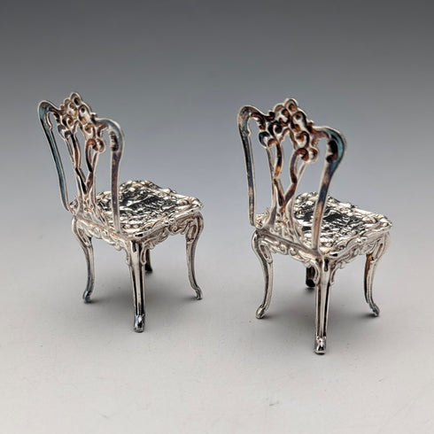1975 British vintage sterling silver miniature pair of chairs, 21g, David Hollander & Son