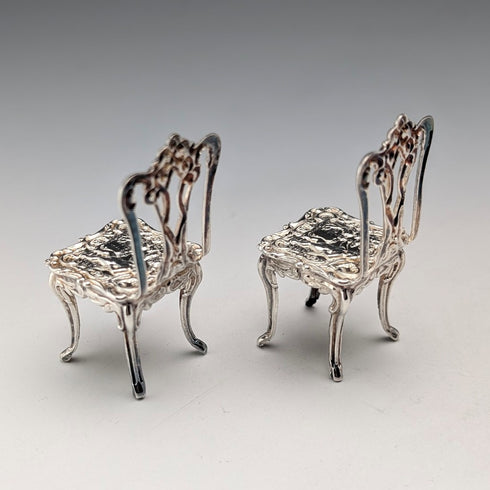 1975 British vintage sterling silver miniature pair of chairs, 21g, David Hollander & Son