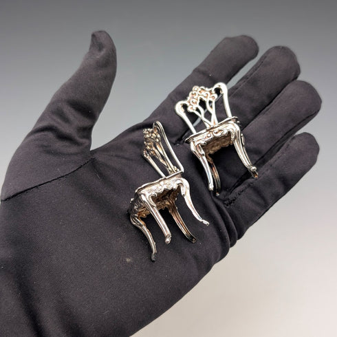 1975 British vintage sterling silver miniature pair of chairs, 21g, David Hollander & Son