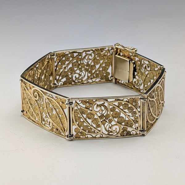 Vintage 835 Silver Gold Plated Filigree Bracelet