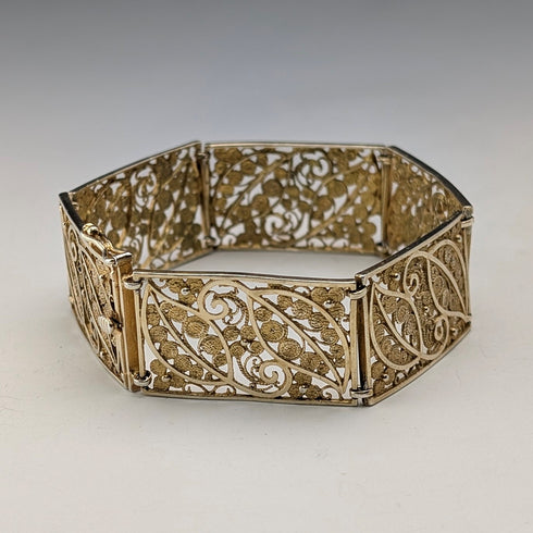 Vintage 835 Silver Gold Plated Filigree Bracelet