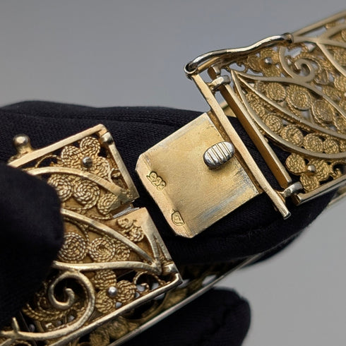 Vintage 835 Silver Gold Plated Filigree Bracelet