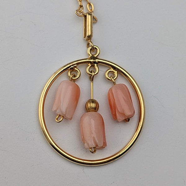 復古黃金和粉紅珊瑚吊墜項鍊