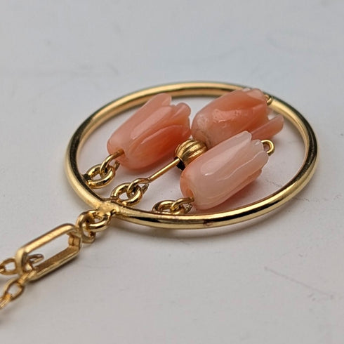 ヴィンテージ ロールドゴールド&ピンクコーラル ペンダント ネックレス