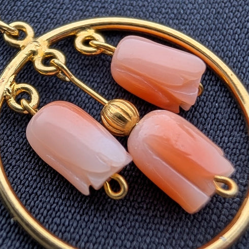 ヴィンテージ ロールドゴールド&ピンクコーラル ペンダント ネックレス